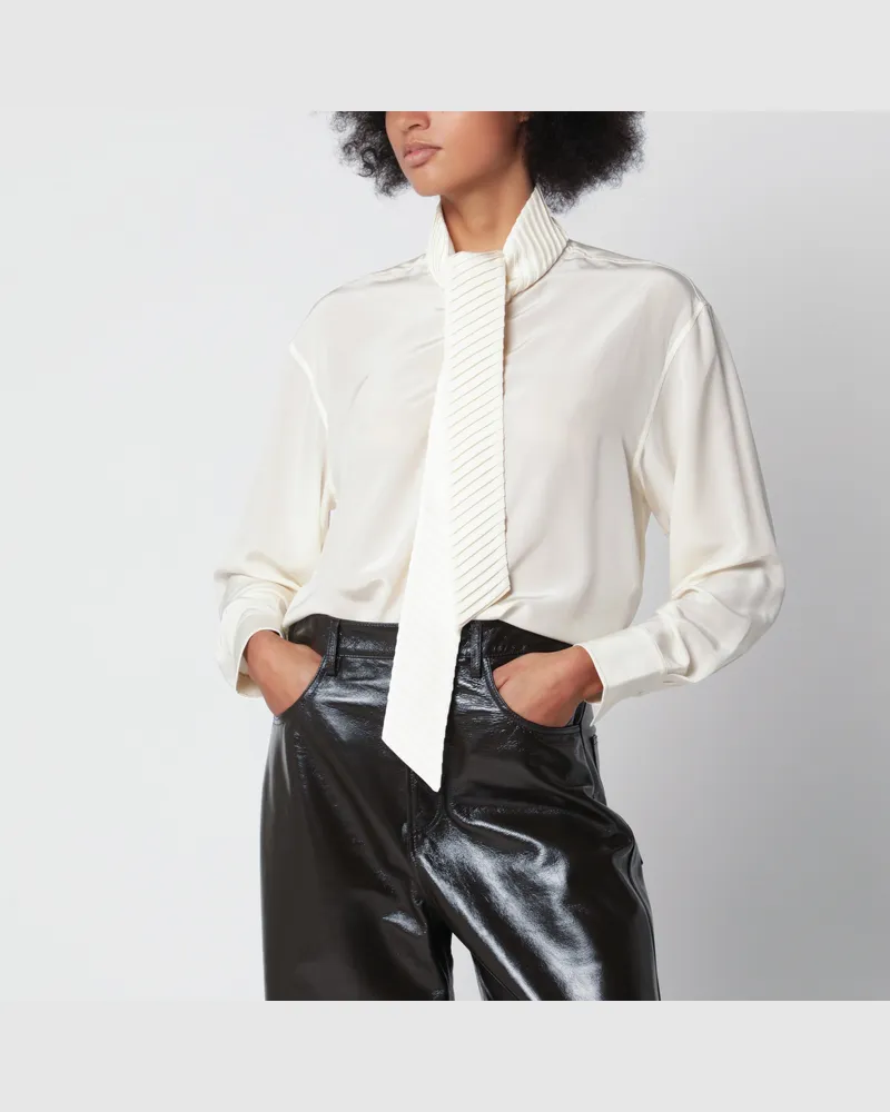 Victoria Beckham Bluse mit Schaldetail in Elfenbein aus Seide White