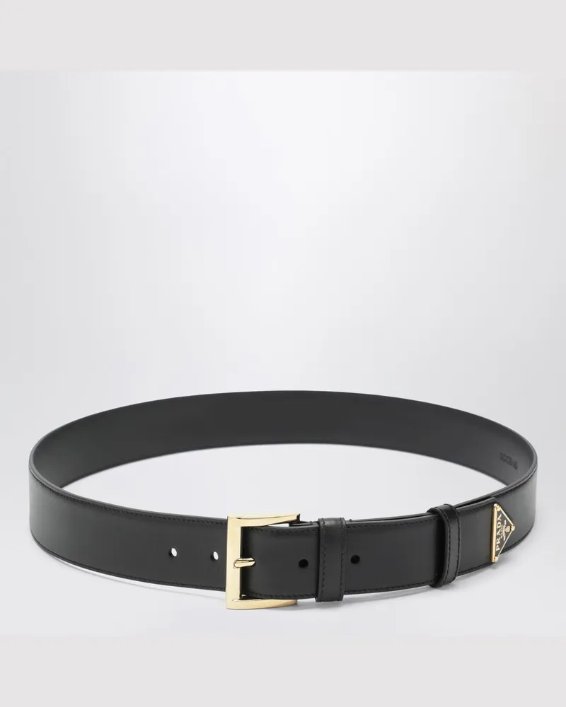 Prada Schwarzer Ledergürtel mit Dreieckslogo Schwarz