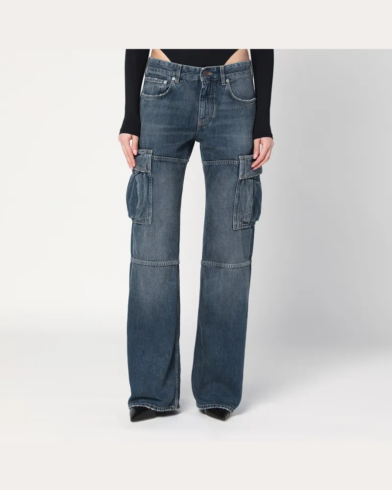 Balenciaga Blaue Cargo Regular Jeans mit Wascheffekt Blau