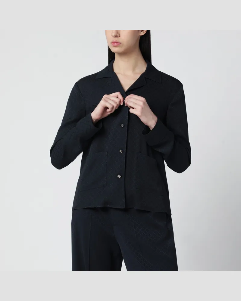 Gucci Blaue Jacquard-Hemd aus Seidenmischung Blue