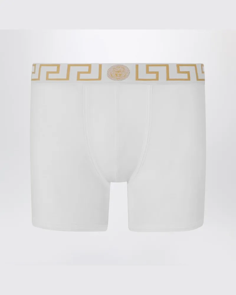 Versace Weiße eng anliegende Boxershorts mit Greca-Bund Weiß