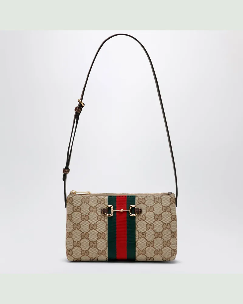 Gucci Schultertasche aus GG-Gewebe in Sandfarbe Beige