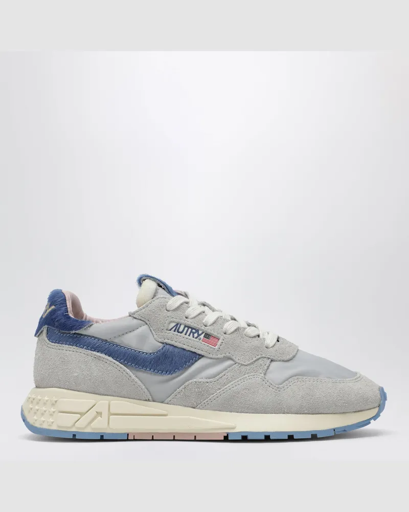 AUTRY Reelwind Low graue Sneaker mit hellblauem Ponyhaar-Einsatz Multicolor