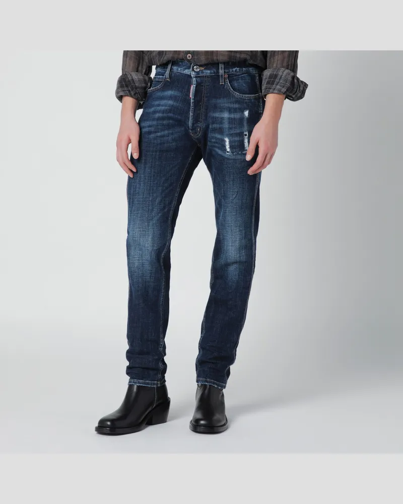 Dsquared2 Blaue Slim-Jeans mit Waschung und Used-Details Blue