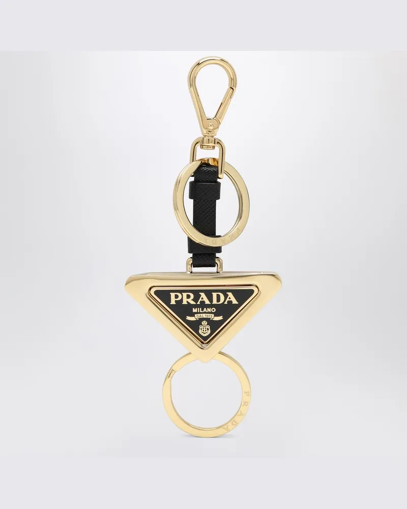 Prada Schwarzer teilbarer Schlüsselanhänger aus Leder und Metall Metallisch