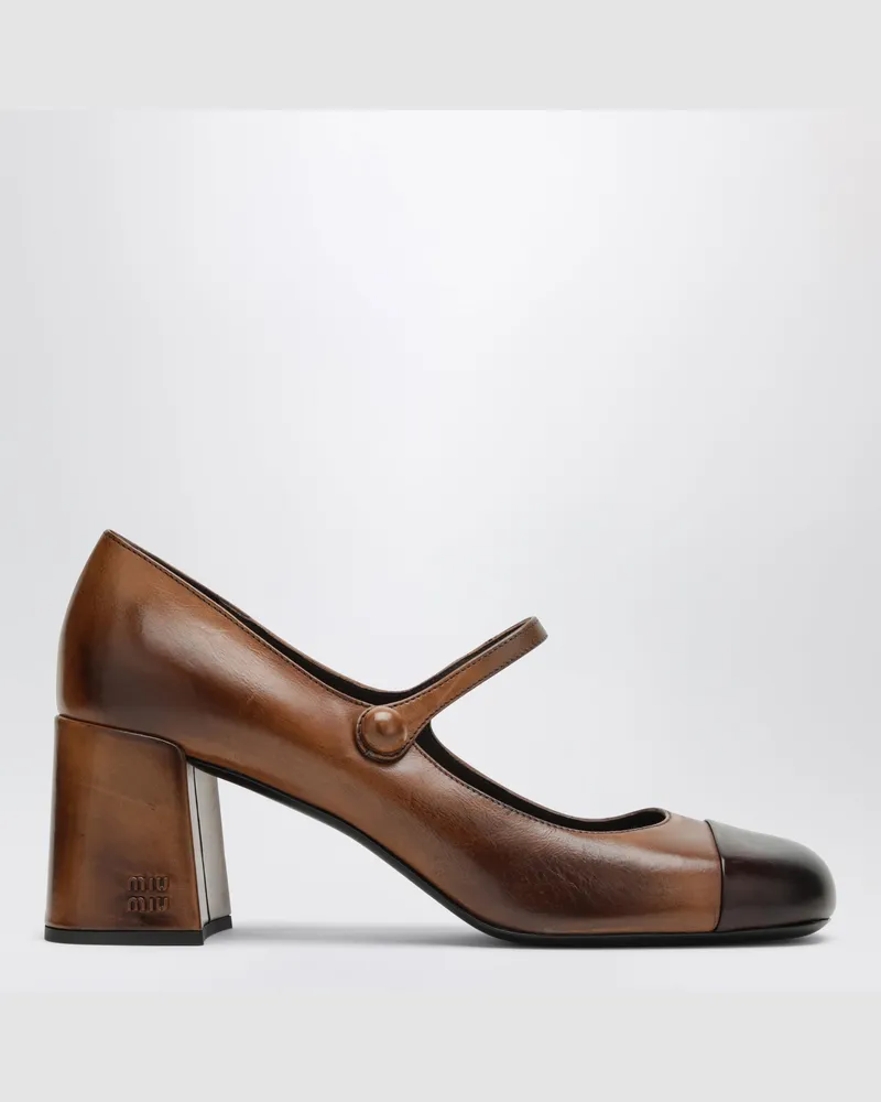 Miu Miu Cognac/dunkelbraune Mary-Jane-Pumps aus Leder Brown