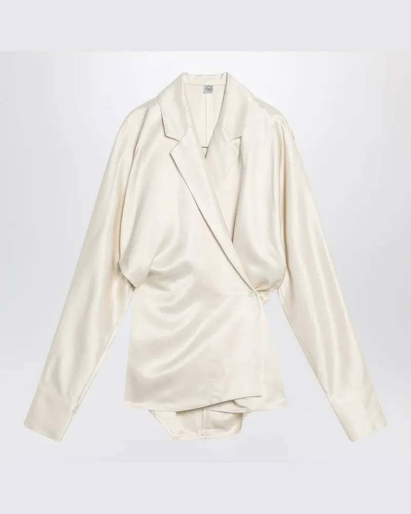 Totême Gekreuztes Hemd aus Viskosesatin in Ecru Weiß