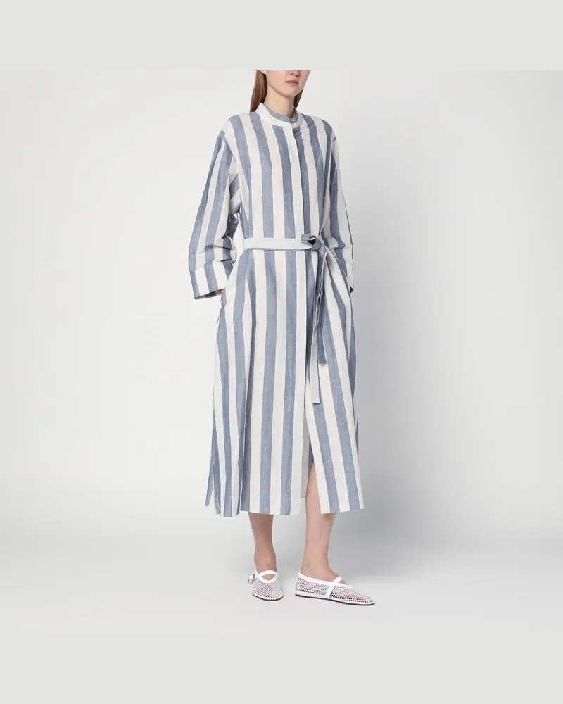 Max Mara Weiß/blau gestreiftes Hemdkleid Weiß