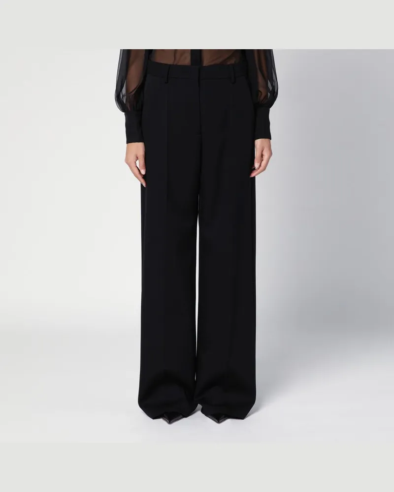 Valentino Garavani Schwarze Wollhose mit weiter Passform Schwarz