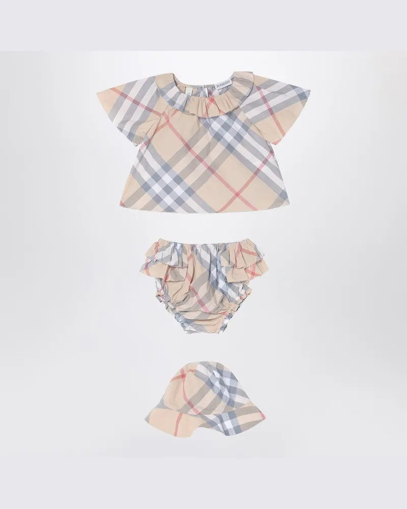 Burberry Dreiteiliges Set in Hellbeige mit Check-Muster Grau