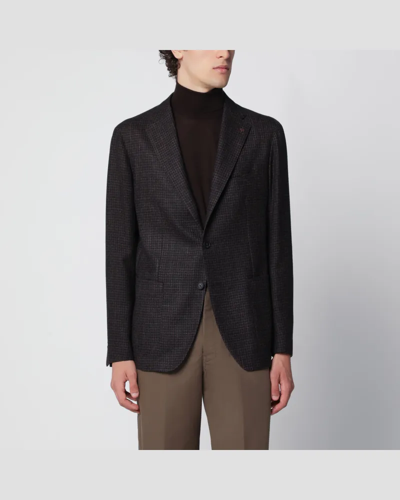 Tagliatore Braune Einreiherjacke mit feinem Karomuster Brown