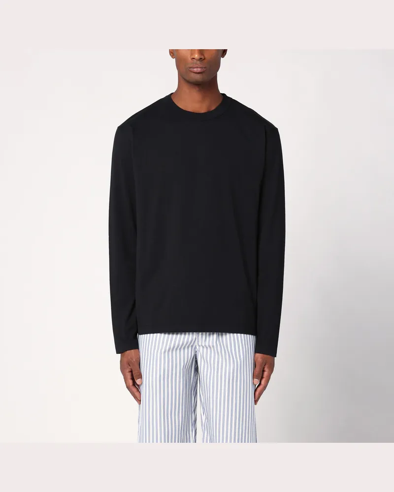 TEKLA Schwarzes Schlafanzug-Shirt mit Rundhalsausschnitt Black