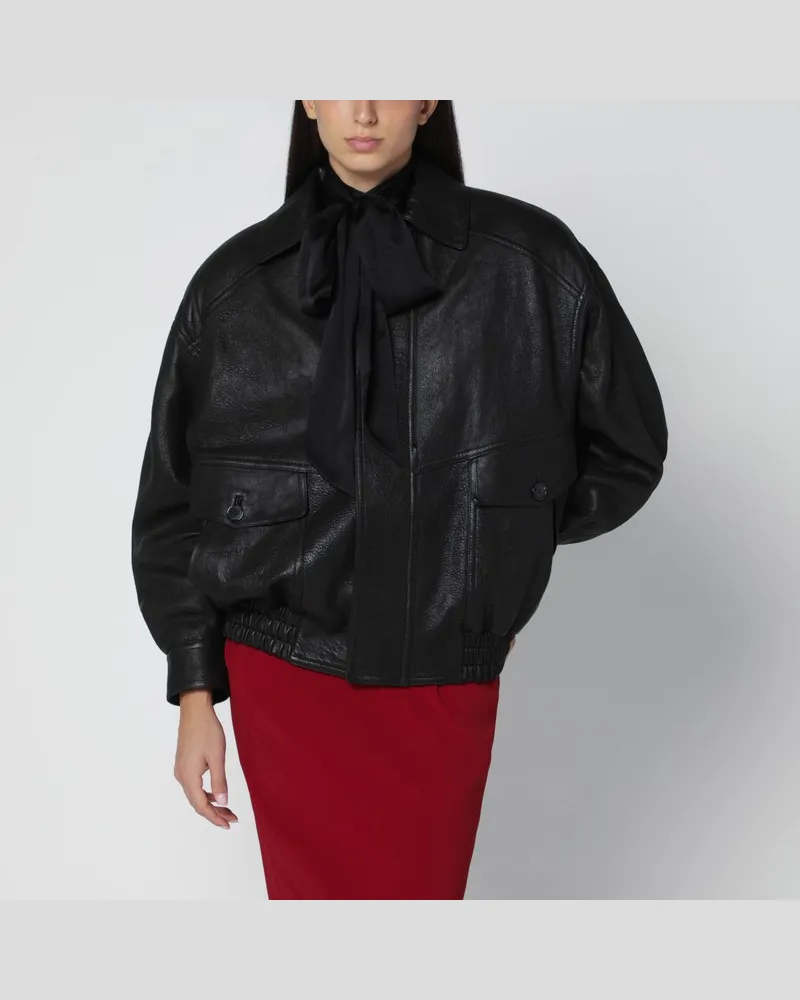 Saint Laurent Schwarze Ballon-Bomberjacke aus Lammleder Schwarz