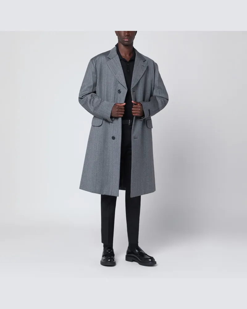 Prada Grauer einreihiger Wollmantel Grey