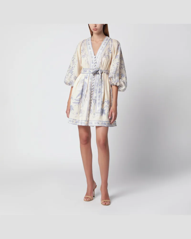 Zimmermann Indra Plunge Kleid aus Leinen in Creme/Lila Multicolor