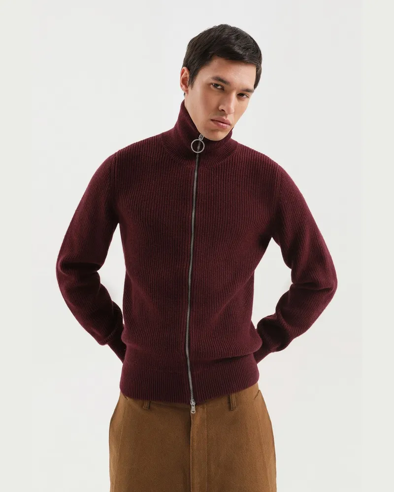 1989 STUDIO Burgunder Zip-Pullover mit Stehkragen 