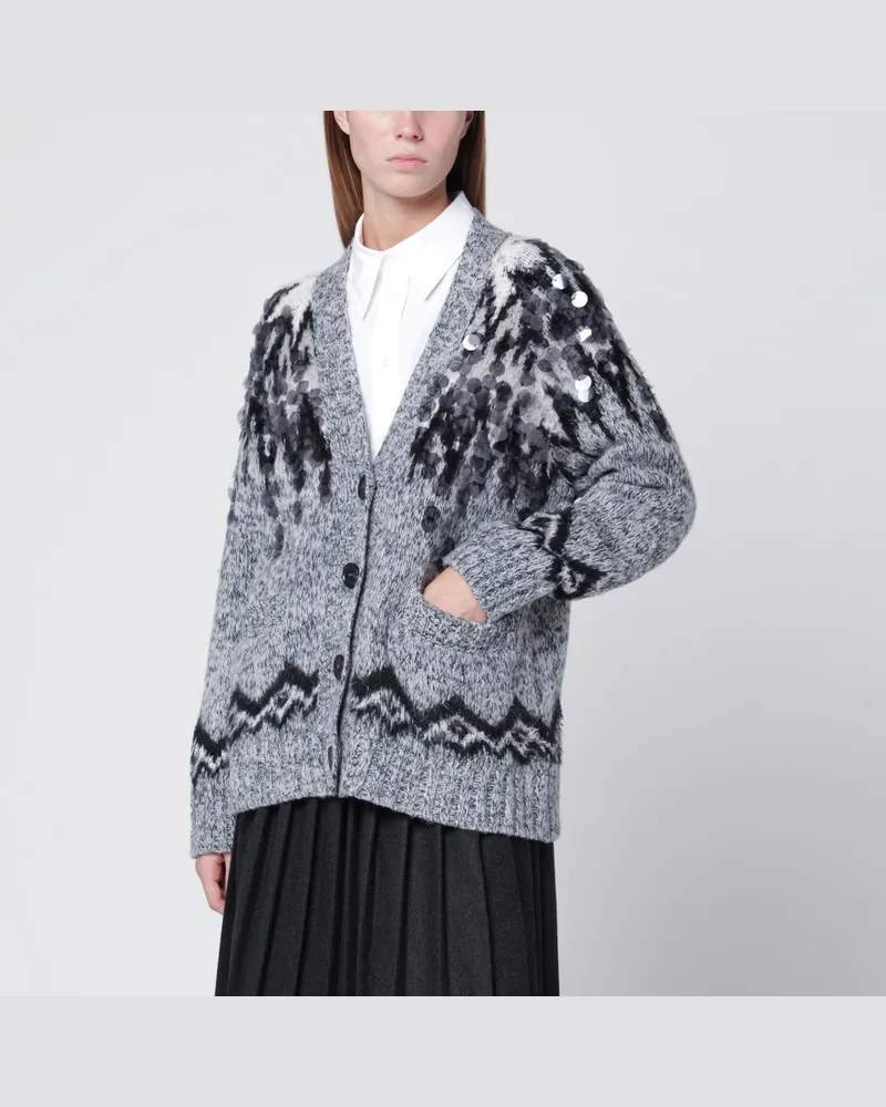 Roberto Collina Grauer Cardigan aus Wollmischung mit Pailletten Grey