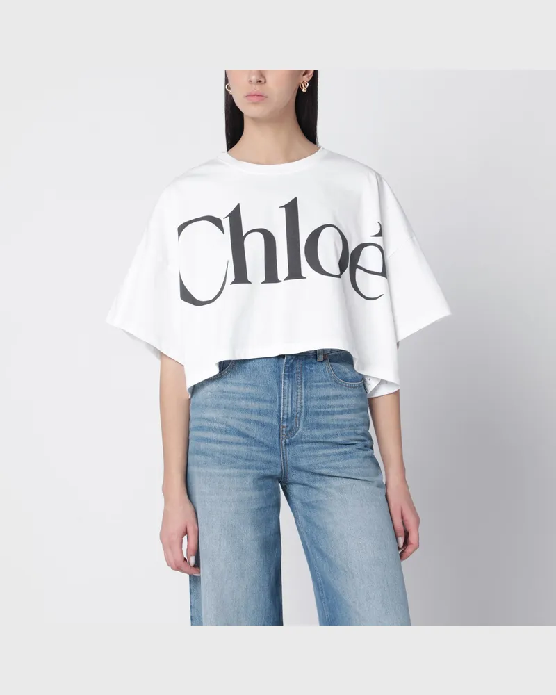 Chloé Weißes Boxy-T-Shirt mit Logodruck 