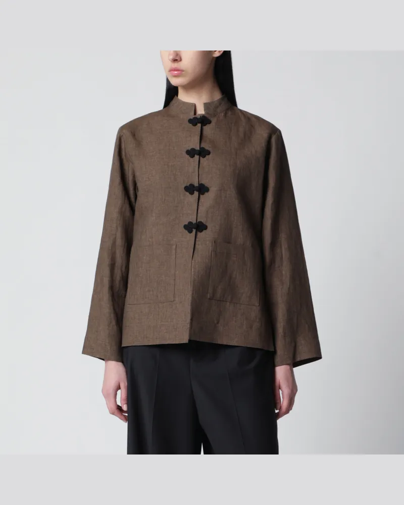 Róhe Leinenjacke in Braun meliert mit Pankou-Verschluss Brown