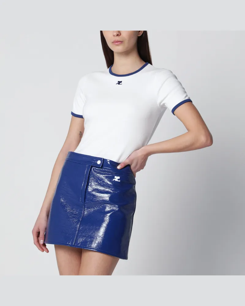 Courrèges Kontrast-T-Shirt aus Baumwolle mit Rundhalsausschnitt in Weiß/Blau White