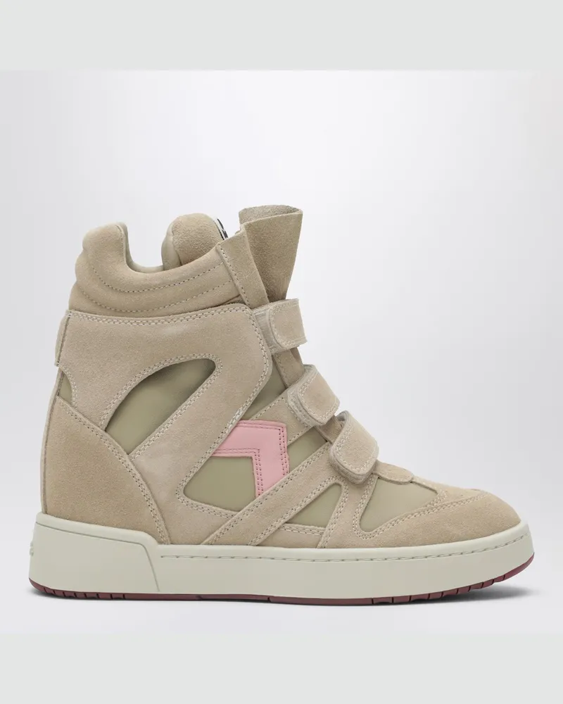 Isabel Marant Bekett Keil-Sneakers aus beige/rosa Veloursleder 
