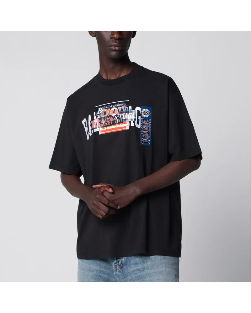 Balenciaga Herren-T-Shirt Bumper Stickers aus Baumwolle, schwarz Black