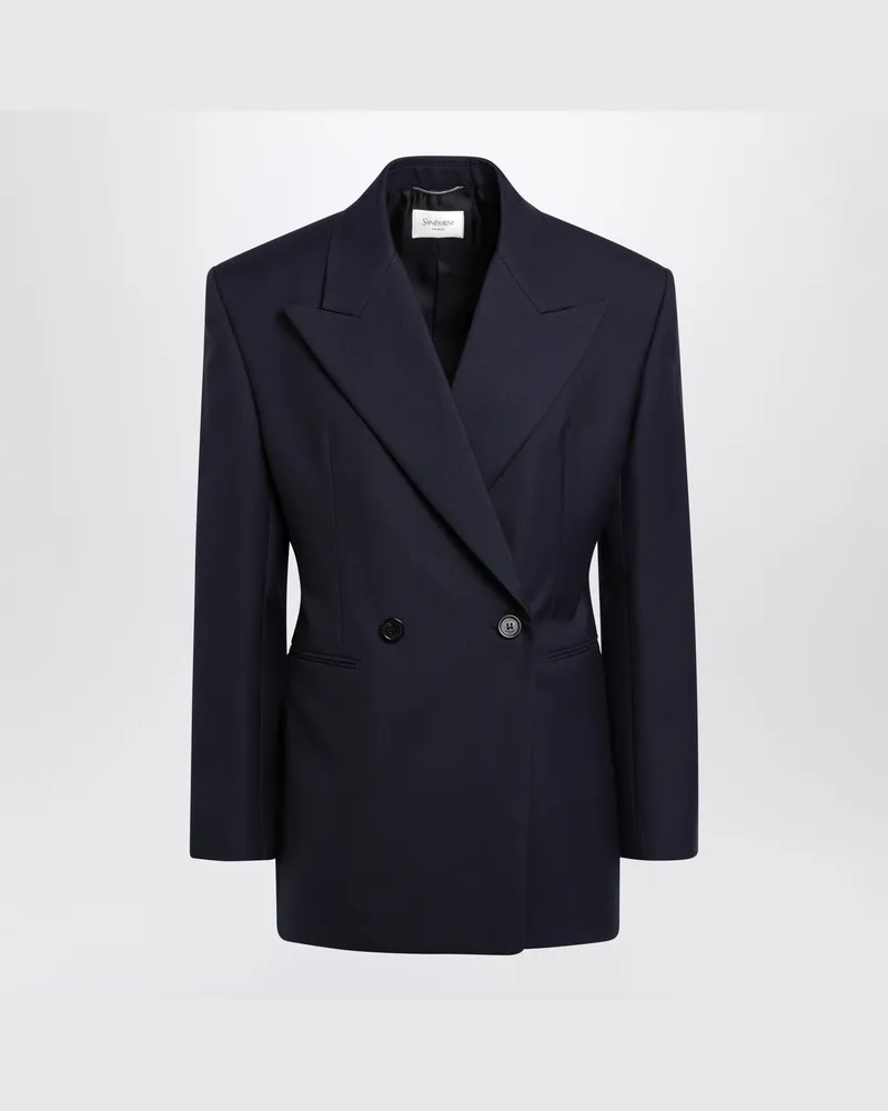 Saint Laurent Marineblaue doppelreihige Jacke aus Wolle Blue