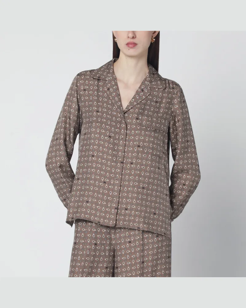 Max Mara Bedrucktes Seidenhemd in Schlammfarbe Brown