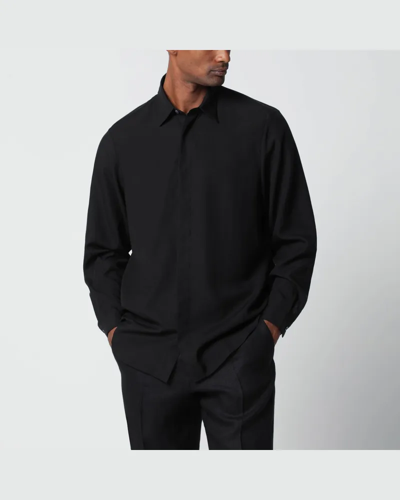 LARDINI Schwarzes Hemd aus Leinenmischung 