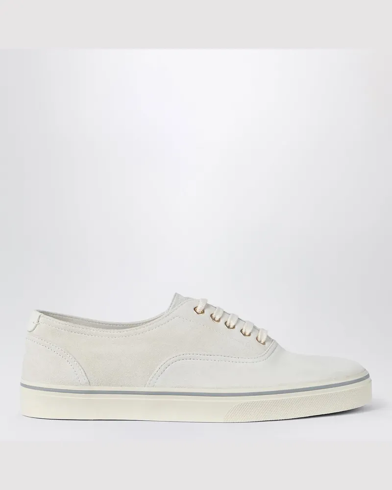 Brunello Cucinelli Weiße Sneaker aus Veloursleder-Kalbslede White