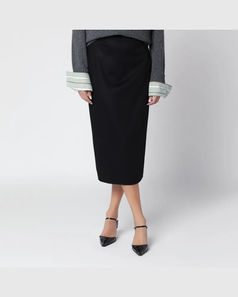 Max Mara Schwarzer Bleistiftrock aus Zibeline-Kamelhaar Black