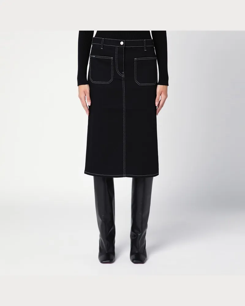 Courrèges Schwarzer Midirock aus Denim Schwarz
