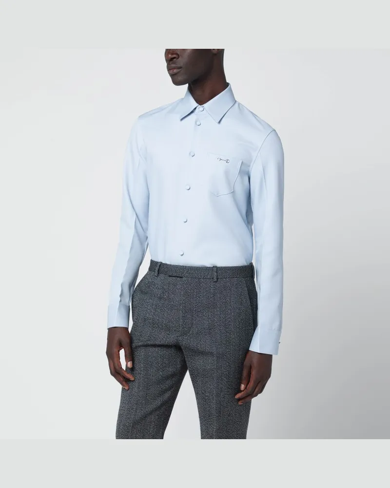 Gucci Hellblaues Polyester-Twill-Hemd mit Horsebit-Detail Hellblau