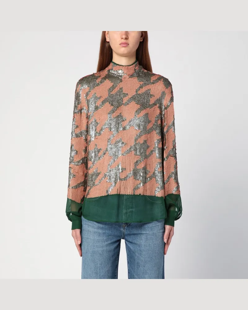 Dries van Noten Bluse mit Pailletten grün/rosa/silber Grün