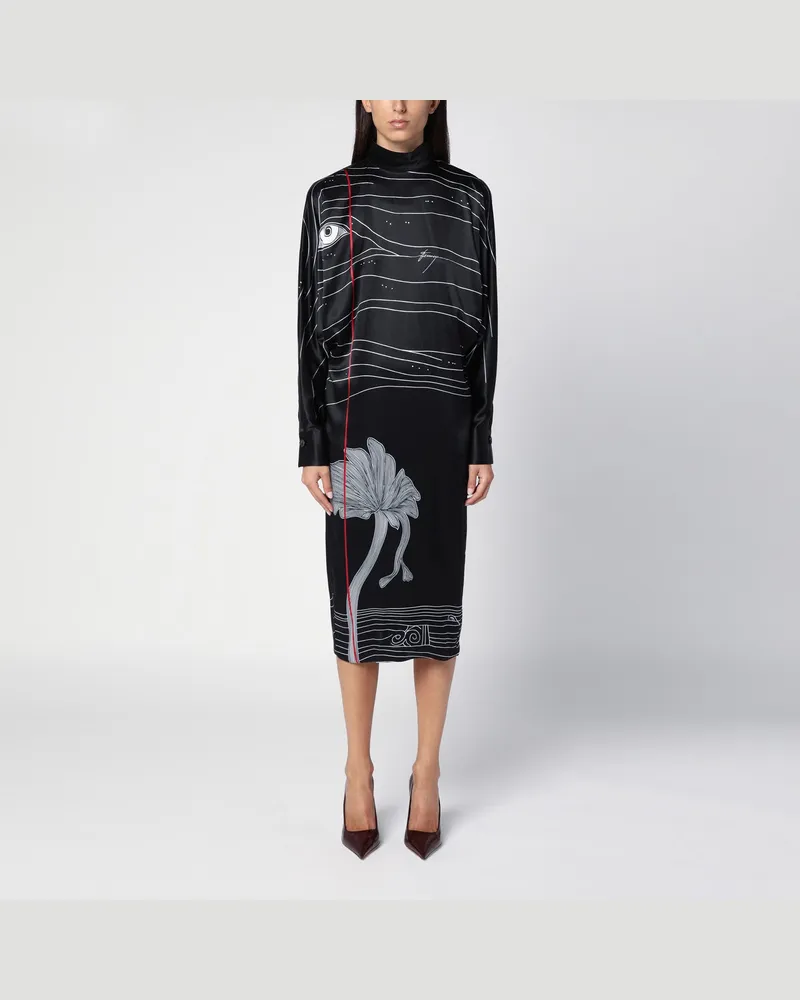 Ferragamo Schwarzes Midikleid aus Seidensatin Black