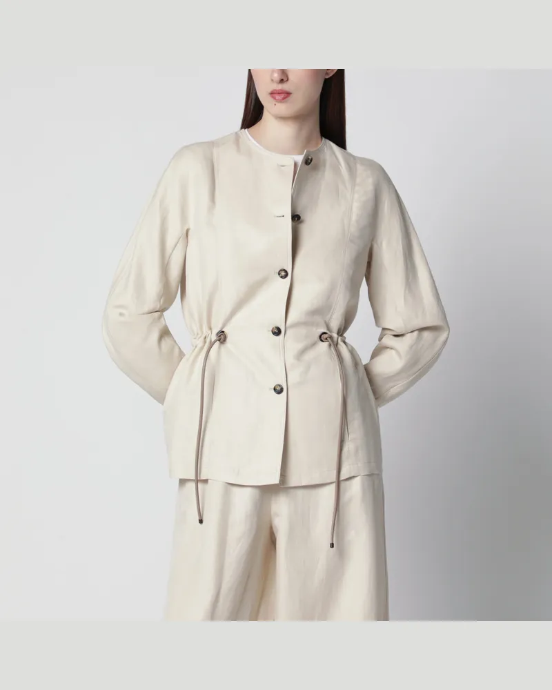 Max Mara Beige Jacke aus Leinen und Seide mit Kordelzug Beige