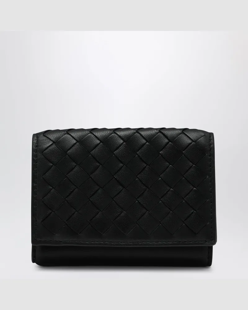 Bottega Veneta Schwarze Intrecciato Dreifach-Geldbörse Black