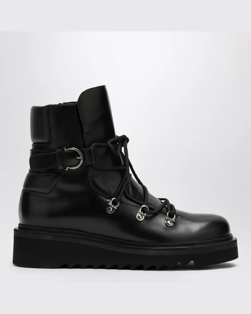 Ferragamo Schwarze Schnürstiefelette aus Leder Schwarz