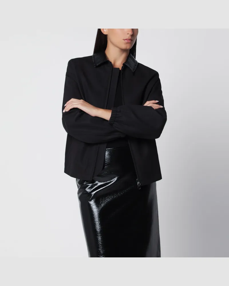 Courrèges Bomberjacke schwarz aus Baumwolle mit Vinylkragen Black