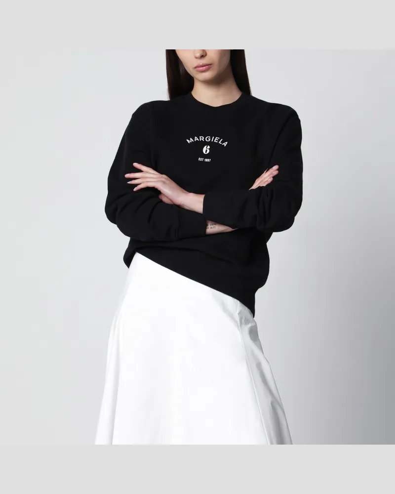 Maison Margiela Schwarzes Rundhals-Sweatshirt mit Numeric-Stickerei Black