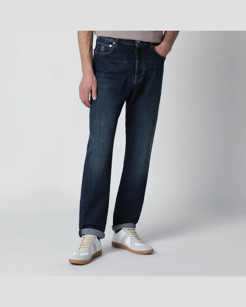 Brunello Cucinelli Blaue gewaschene Jeans mit Umschlag Blue