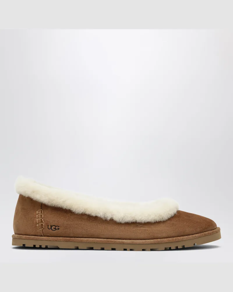 UGG Braune Zora Ballerinas aus Veloursleder Beige