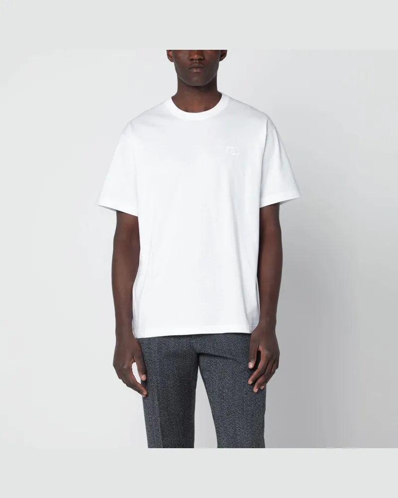 Gucci Weißes T-Shirt mit GG-Stickerei Weiß