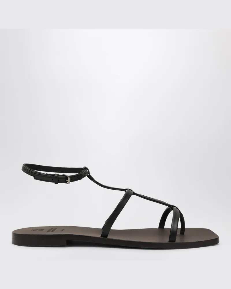 Brunello Cucinelli Schwarze Sandalen mit Precious-Riemen Schwarz