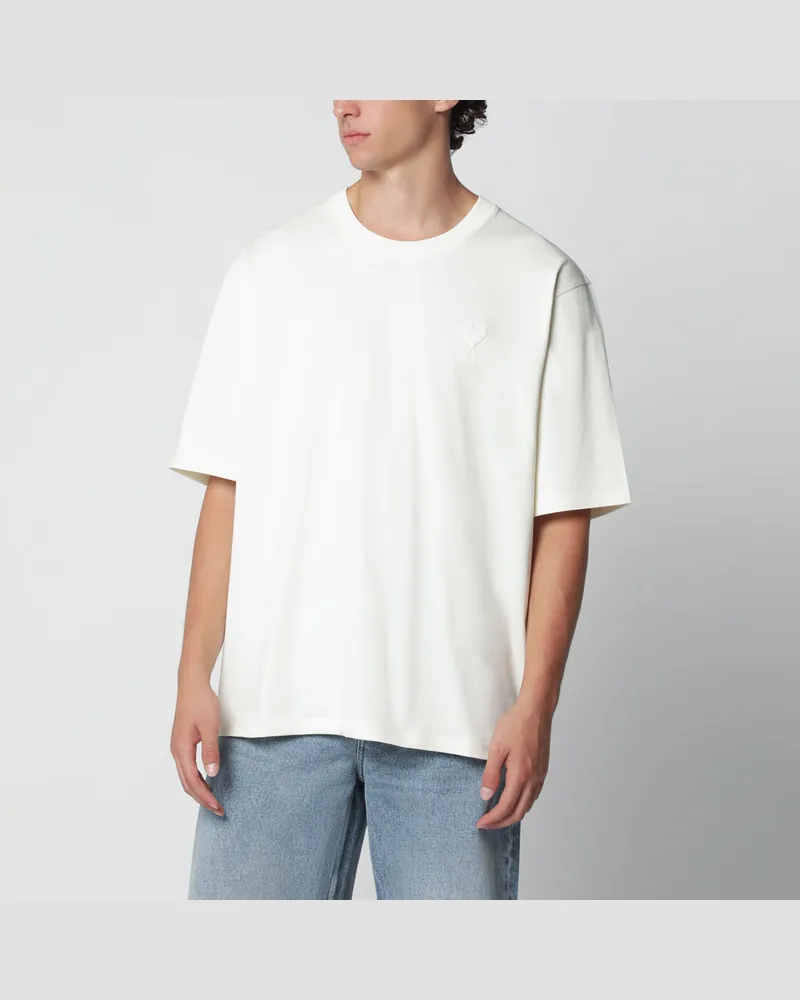 AMI Paris Elfenbeinfarbenes Ami de Coeur T-Shirt White