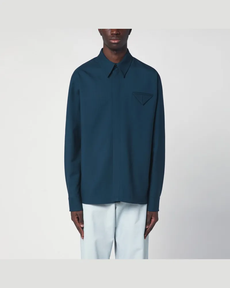 Bottega Veneta Petrolfarbenes Hemd aus Wolle Blau