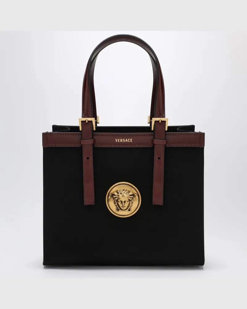Versace Rivière Mini-Shopper aus schwarzem Canvas Black