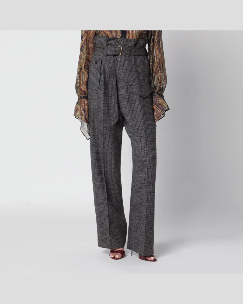 Etro High-waisted grey wool pleated trousers Grey