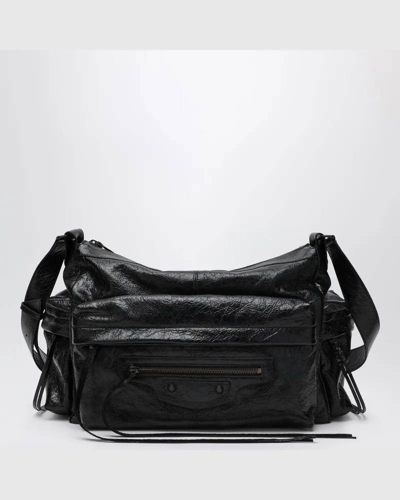 Balenciaga Le City Media Crossbody-Tasche aus Lammleder in Schwarz Black