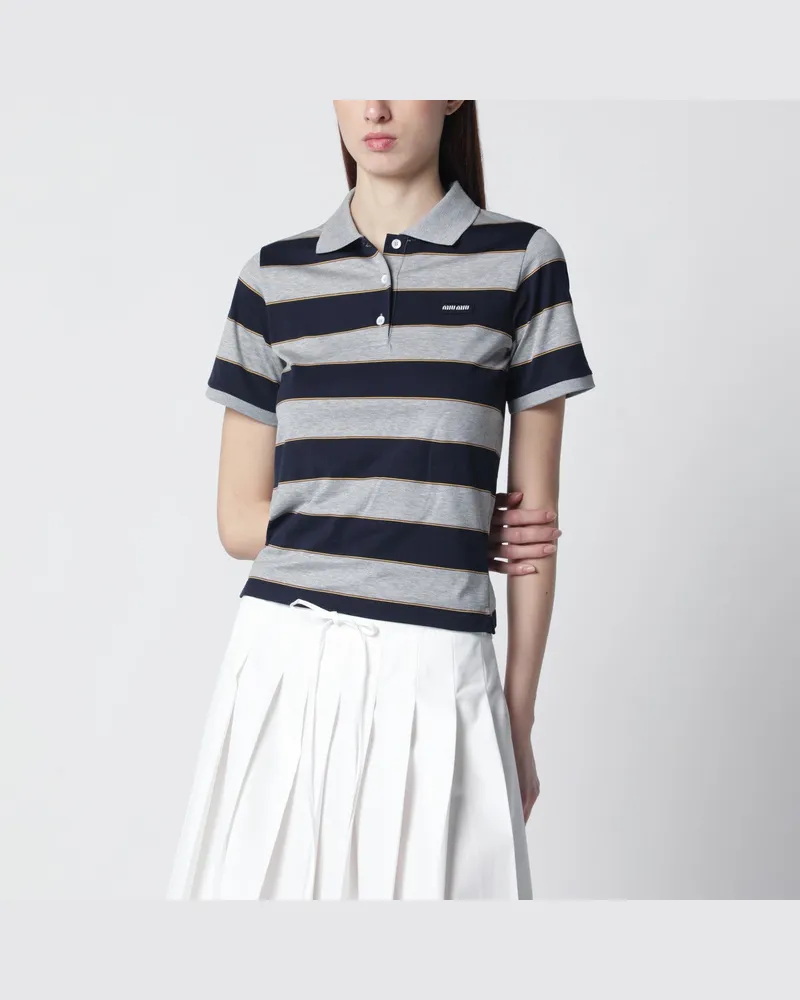 Miu Miu Gestreiftes Polohemd in Blau/Grau aus Baumwollmischung Blue